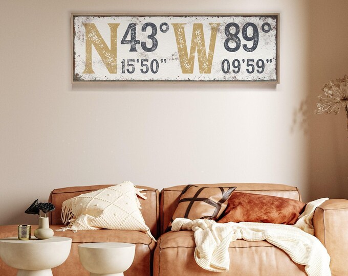 Personalized GPS Coordinates Canvas: Vintage Nautical Farmhouse Art