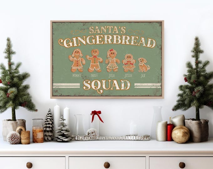 Family Christmas Sign: Personalized Gingerbread Cookies - Rustic Holiday Wall Art