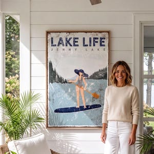 Personalisiertes Schild „Seeleben“: Vintage-Paddleboarding-Kunst