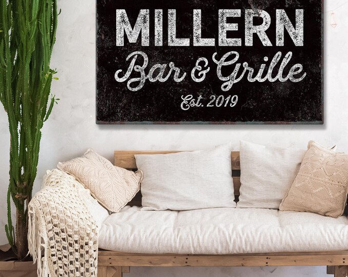 Family Name Canvas Sign, Modern Farmhouse Rustic (Custom Text & Year)