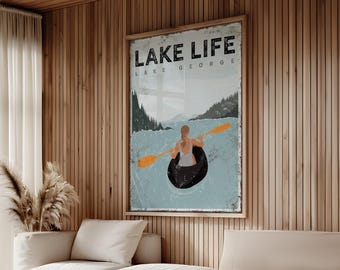 Kayak Lake Art, Black Kayak Lake Life Lake George, Paddle Lake House Adventure Sign