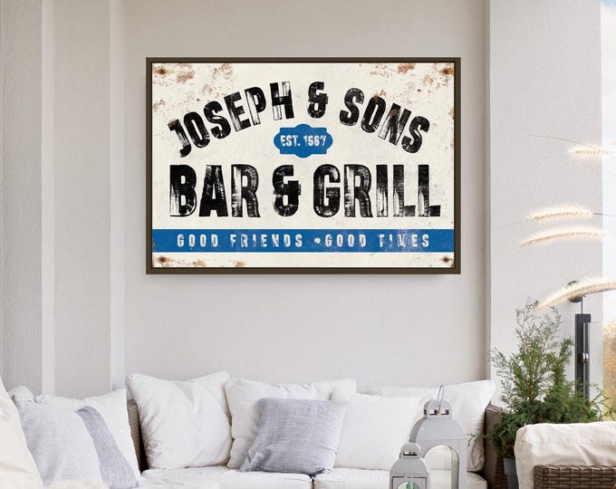Blue cream bar and grill sign, custom name with est year, good friends good times
