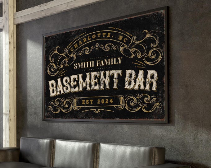 Basement Bar Wall Art: Personalized Vintage Style (Multiple Sizes)