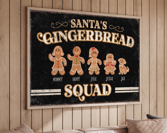 Christmas Family Name Sign: Custom Gingerbread Design - Rustic Holiday Decor