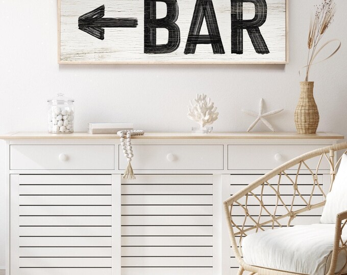 Vintage Bar Sign: Distressed Black and White Arrow Wall Art
