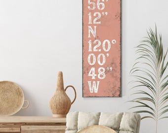 Custom GPS Coordinates Sign: Retro Coral Pink - Modern Farmhouse Style