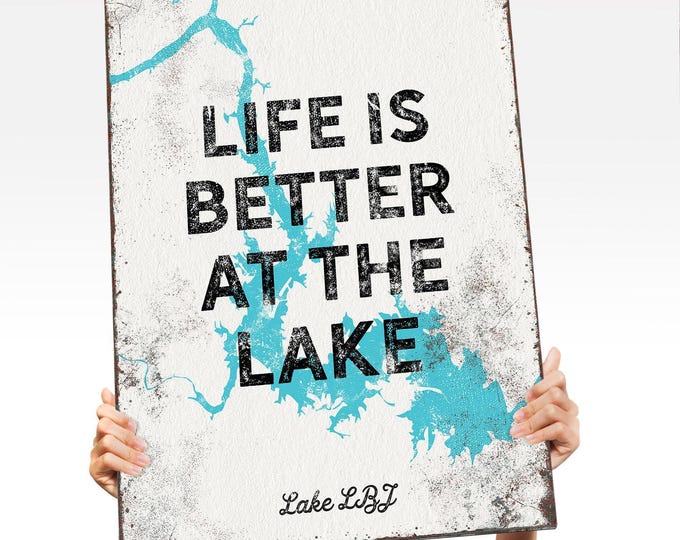 Lake Life Wall Decor, Vintage Style, Turquoise Blue (Customizable Size)
