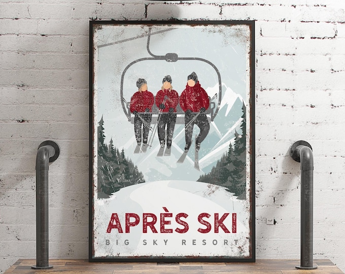 Apres Ski Big Sky Resort Chairlift Wall Art, Cozy Ski Lodge Sign