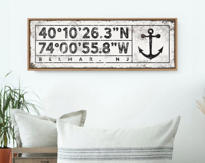 Coordinates Wall Art: Nautical Anchor Design (Custom GPS Latitude & Longitude)