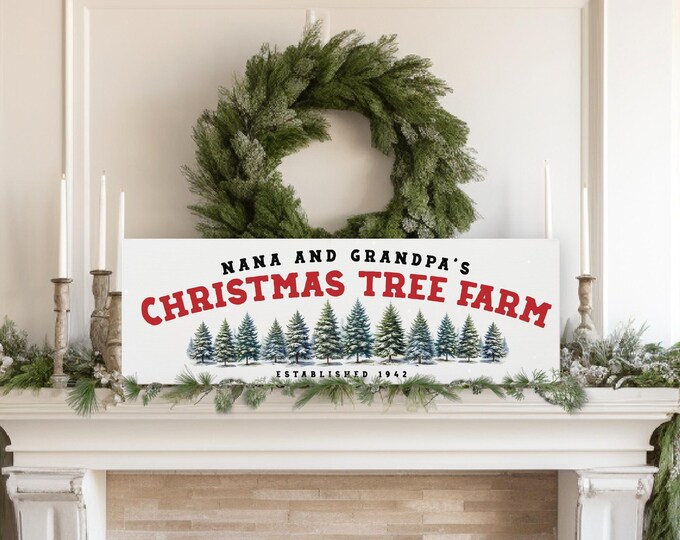 Personalized Christmas Tree Farm Sign: Rustic Holiday Mantle Decor