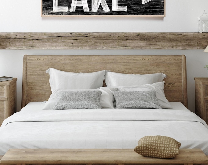 Lake House Wall Art: Black and White Rustic Sign (Custom Arrow Direction)