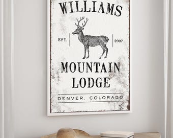 Mountain Lodge Canvas Sign: Personalized Rustic Deer - Farmhouse Style