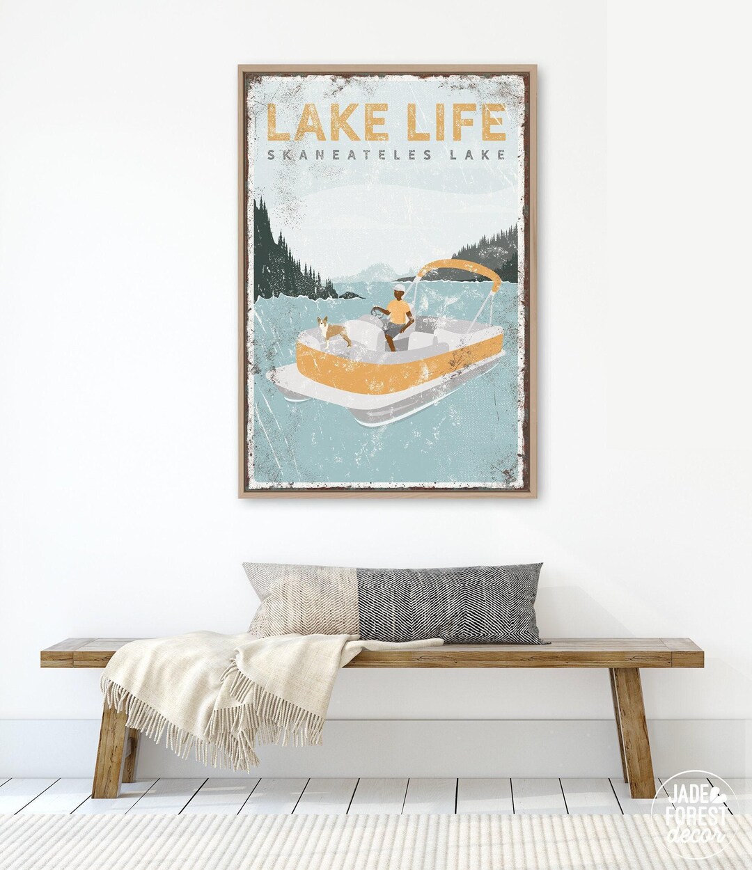 Pontoon Boat Wall Art: Rustic Lake House Decor - Custom Dog and Yellow ...