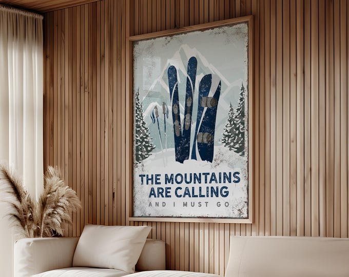 Winter Home Decor, Ski Mountain Art, Snowboard Decor, Vintage Ski Canvas Print, Custom Mountain Poster, Cabin Wall Art Gift for Skiers