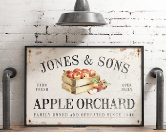 Personalized Apple Orchard Sign - Rustic Vintage Fall Wall Art