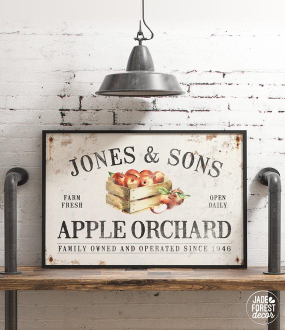 Personalized Apple Orchard Sign - Rustic Vintage Fall Wall Art