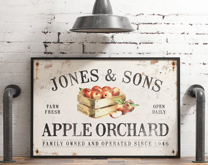 Personalized Apple Orchard Sign - Rustic Vintage Fall Wall Art