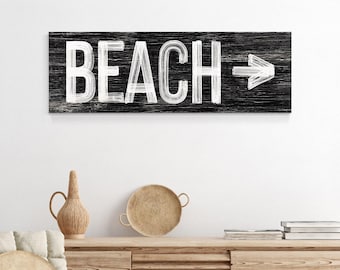 Beach Directional Sign: Rustic Farmhouse Style (Canvas or Print Options)