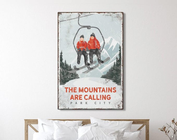 Personalized Art, Snowboarding Art, Ski House Decor, Vintage Mountain Print, Rustic Wall Sign, Outdoor Gift, Park City Skiing Decor