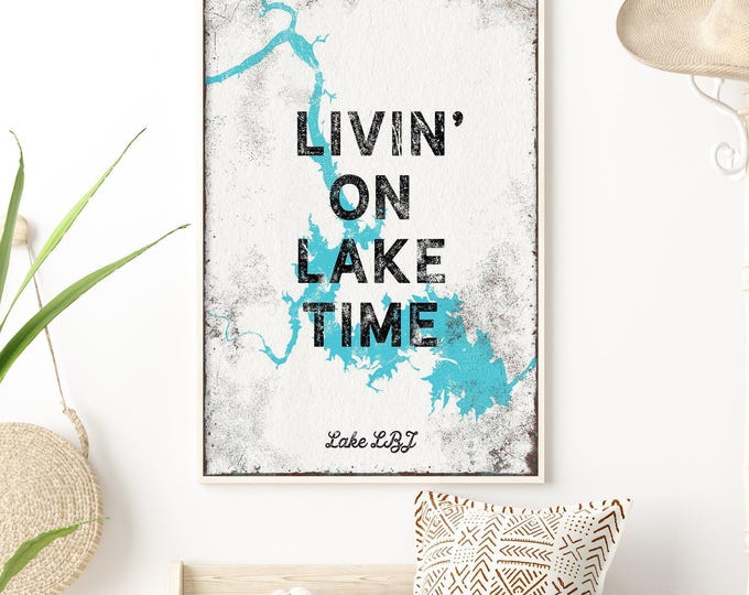 Rustic Lake House Sign, Vintage Aqua Blue (Customizable Canvas Print)