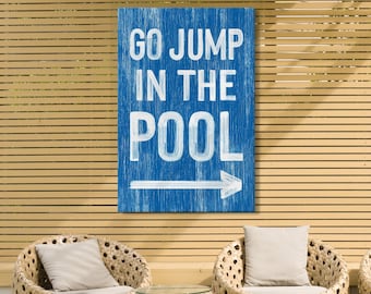 Directional Pool Sign: Ocean Blue with Right Arrow - Rustic Wood Look