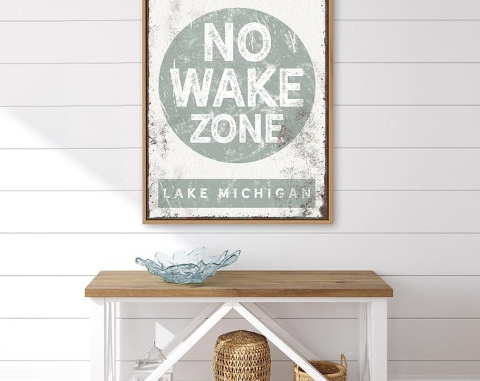 Lake House No Wake Zone Sign, Green Distressed Style (Customizable Size)