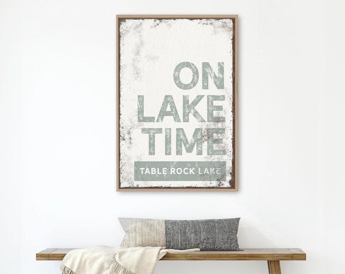 Sage Lake Art On Lake Time Sign, Custom Lake Name, Sage Green Wall Decor