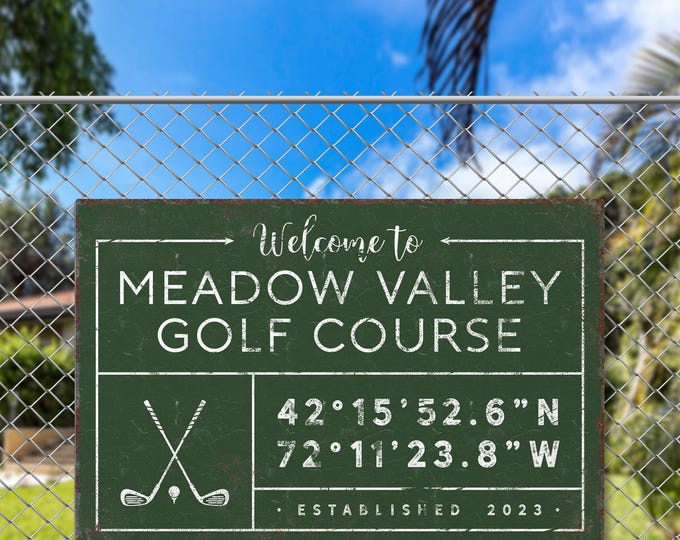 Golf Course Sign: Custom Coordinates and Name (Canvas or Paper Print)