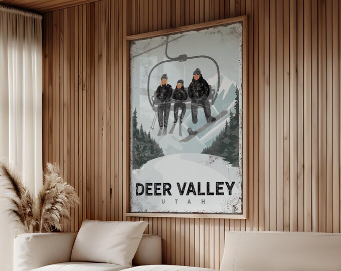 Deer Valley Ski Lift Poster – Rustic Vintage Ski Wall Art