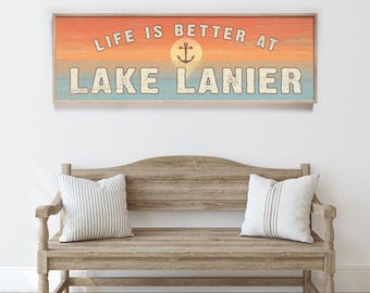 Sunset Lake Sign, Coral And Teal Anchor Art, Life Is Better At The Lake Wall Decor
