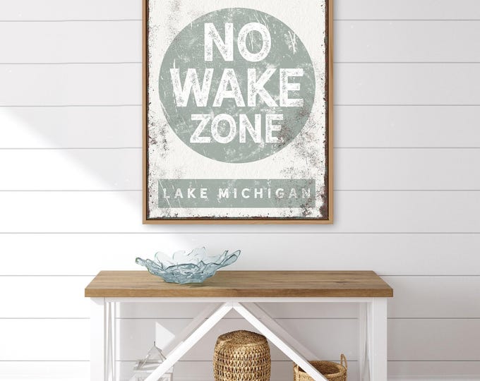 Lake House No Wake Zone Sign, Green Distressed Style (Customizable Size)