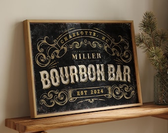 Personalized Bourbon Bar Sign, Custom Whiskey Bar Canvas Print, Extra Large Canvas Prints, Man Cave Gift for Him, Metal or Canvas, Speakeasy