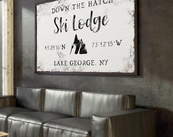 Ski Lodge Wall Art: Rustic Vintage Mountain Print - Custom Coordinates