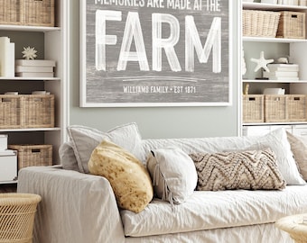 Memories Are Made At The Farm Sign, Personalized Family Name Wall Art, Custom Gift