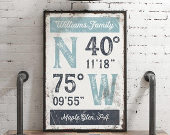 GPS Coordinates Wall Art - Personalized Lake or Beach House Decor