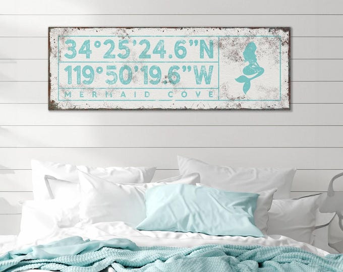 Mermaid Coordinates Sign - Personalized Beach House Decor