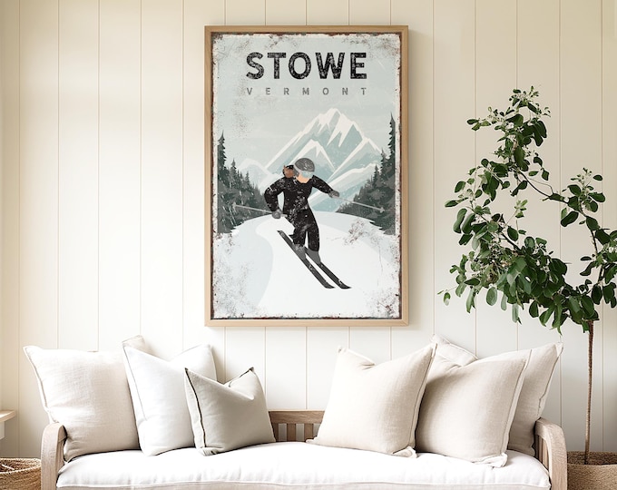 Vintage Ski Sign, Ski Lodge Decor Gift, Personalized Art, Custom Winter Wall Print, Rustic Apres Ski Poster, Female Skier Home Decor {vpw}