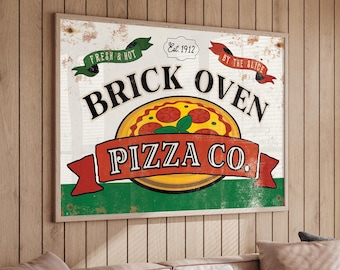 Bakery Sign, Brick Oven Pizza Co Kitchen Wall Art, Rustic Pizzeria Kitchen Decor