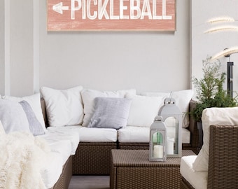 Pickleball Directional Sign, Coral Pink Arrow (Custom Text & Size)