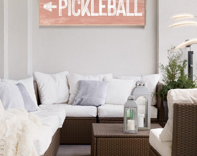 Pickleball Directional Sign, Coral Pink Arrow (Custom Text & Size)