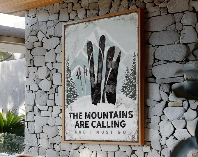 Vintage Ski Poster - Black Mountain Cabin Wall Decor