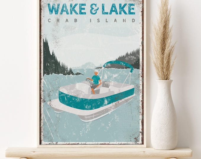 Teal Lake Print, Custom Lake Name Wake and Lake Sign, Teal Lake