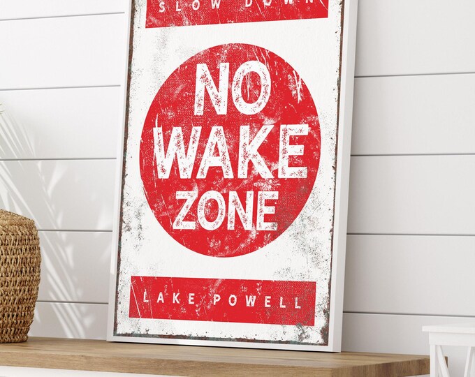 No Wake Zone Sign: Rustic Lake House Decor (Custom Colors & Lakes)