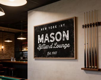 Custom Family Name Sign: Vintage Pool Room Wall Art