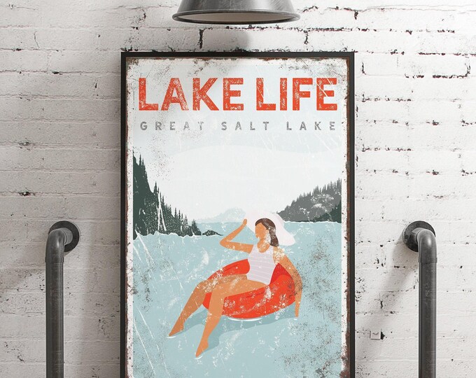 Tube Lake Sign, Red Float Great Salt Lake Decor, Lake Life Cottage Gift