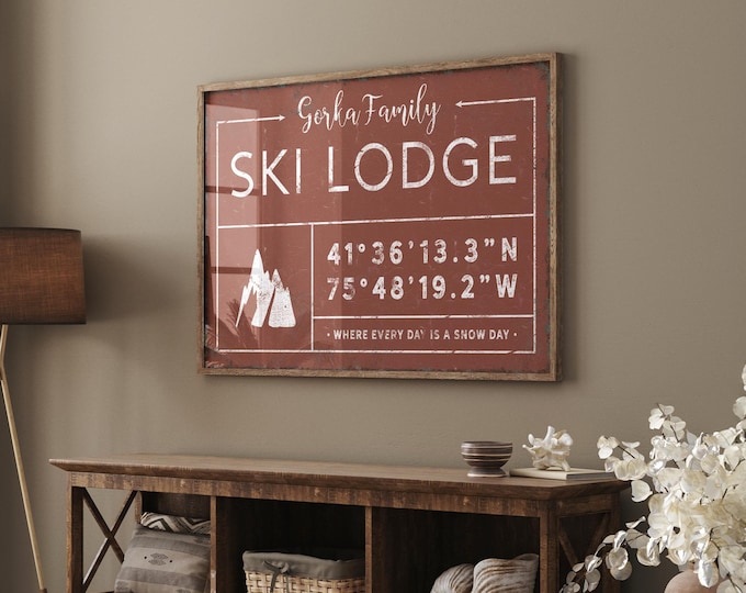 Mountain Retreat Sign, Personalized Canvas (Family Name & Coordinates)