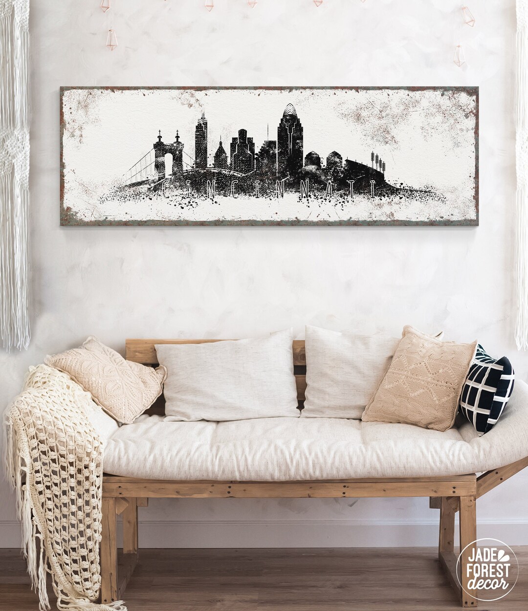 CINCINNATI SKYLINE Sign Black and White Art Print for Vintage Decor