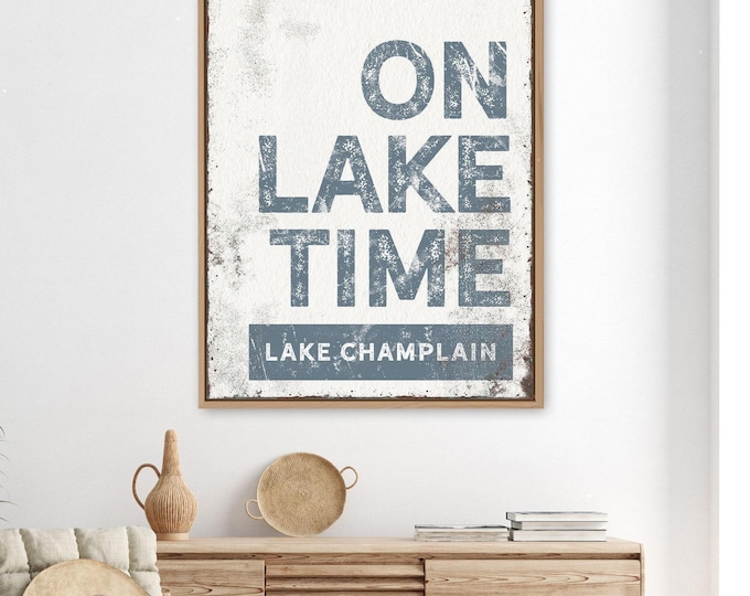 Blue Lake Art On Lake Time Custom Block Lettering With Your Lake Name In Slate