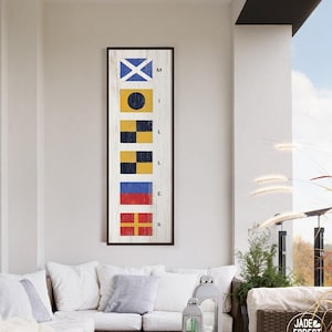 Stampe su tela con bandiere nautiche lunghe e sottili, cartello con nome personalizzato con alfabeto con bandiere nautiche, personalizzabile, arte murale con bandiera nautica {nfw}
