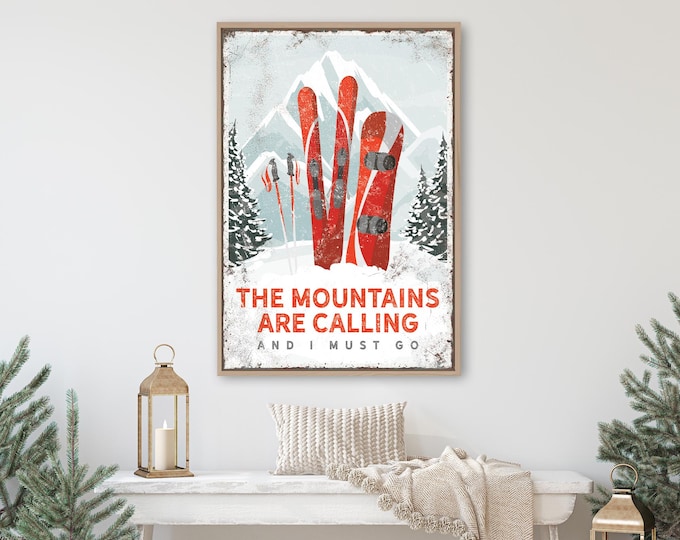 Ski Mountain Art, Snowboard Wall Art, Winter Home Decor, Vintage Red Snowboarding Poster, Custom Cabin Print, Gift for Him